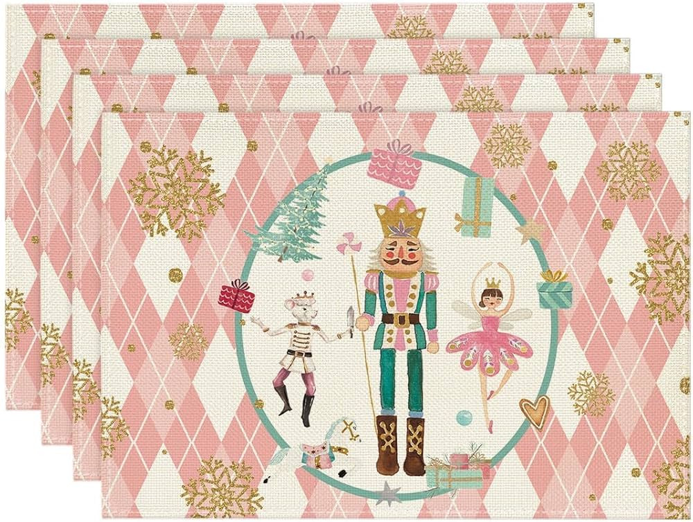 Artoid Mode Diamond Plaid Nutcracker Snowflake Christmas Placemats Set of 4, 12x18 Inch Seasonal ... | Amazon (US)