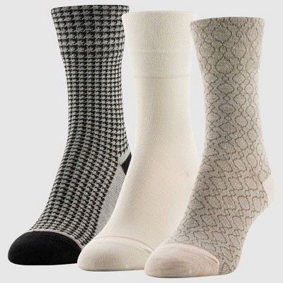 Goldtoe Signature Collection Women's 3pk Fresh Care Geo Damask Mid Crew Socks - Oatmeal Heather/O... | Target