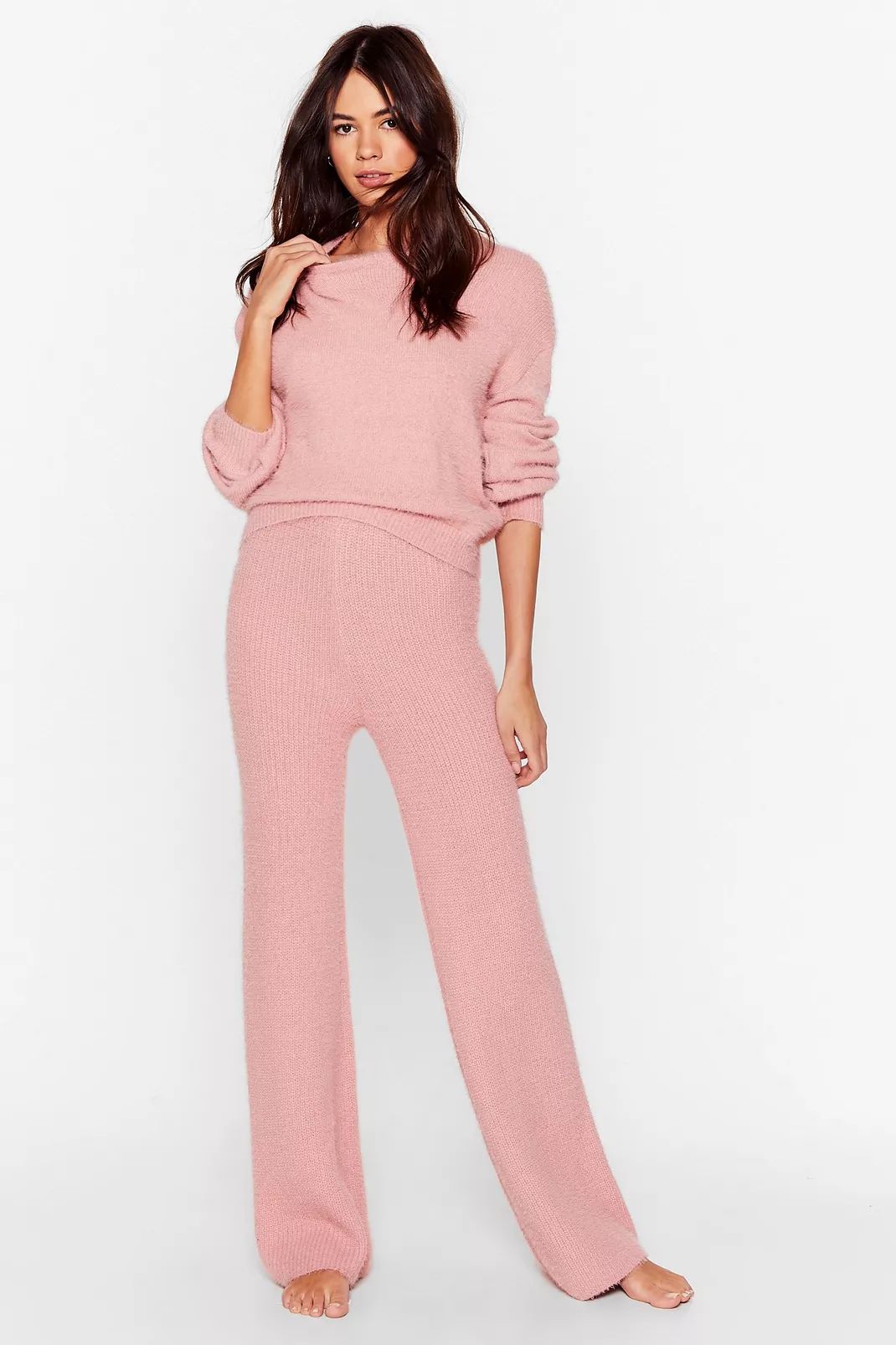 Fluffy Knit Wide Leg Loungewear Set | Nasty Gal (US)