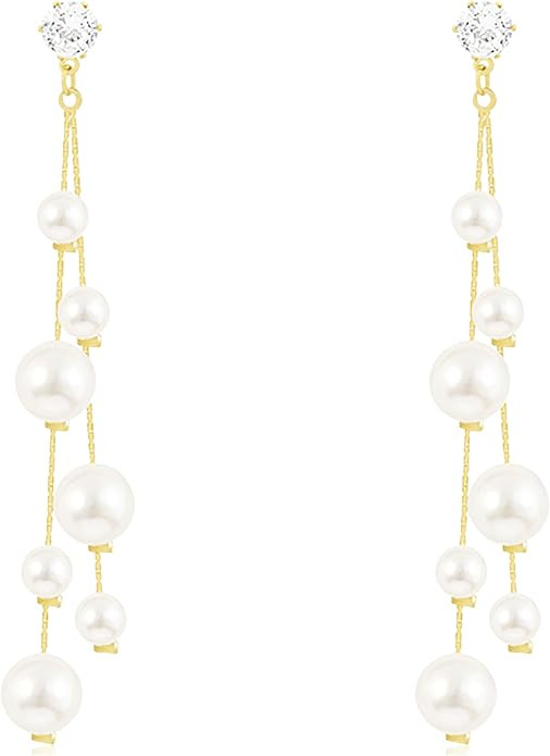 Long Pearl Earrings for Women Pearl Tassel Dangle Earrings Elegant Long Earrings for Girls Weddin... | Amazon (US)