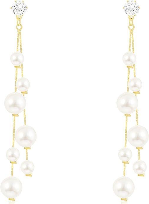 Long Pearl Earrings for Women Pearl Tassel Dangle Earrings Elegant Long Earrings for Girls Weddin... | Amazon (US)