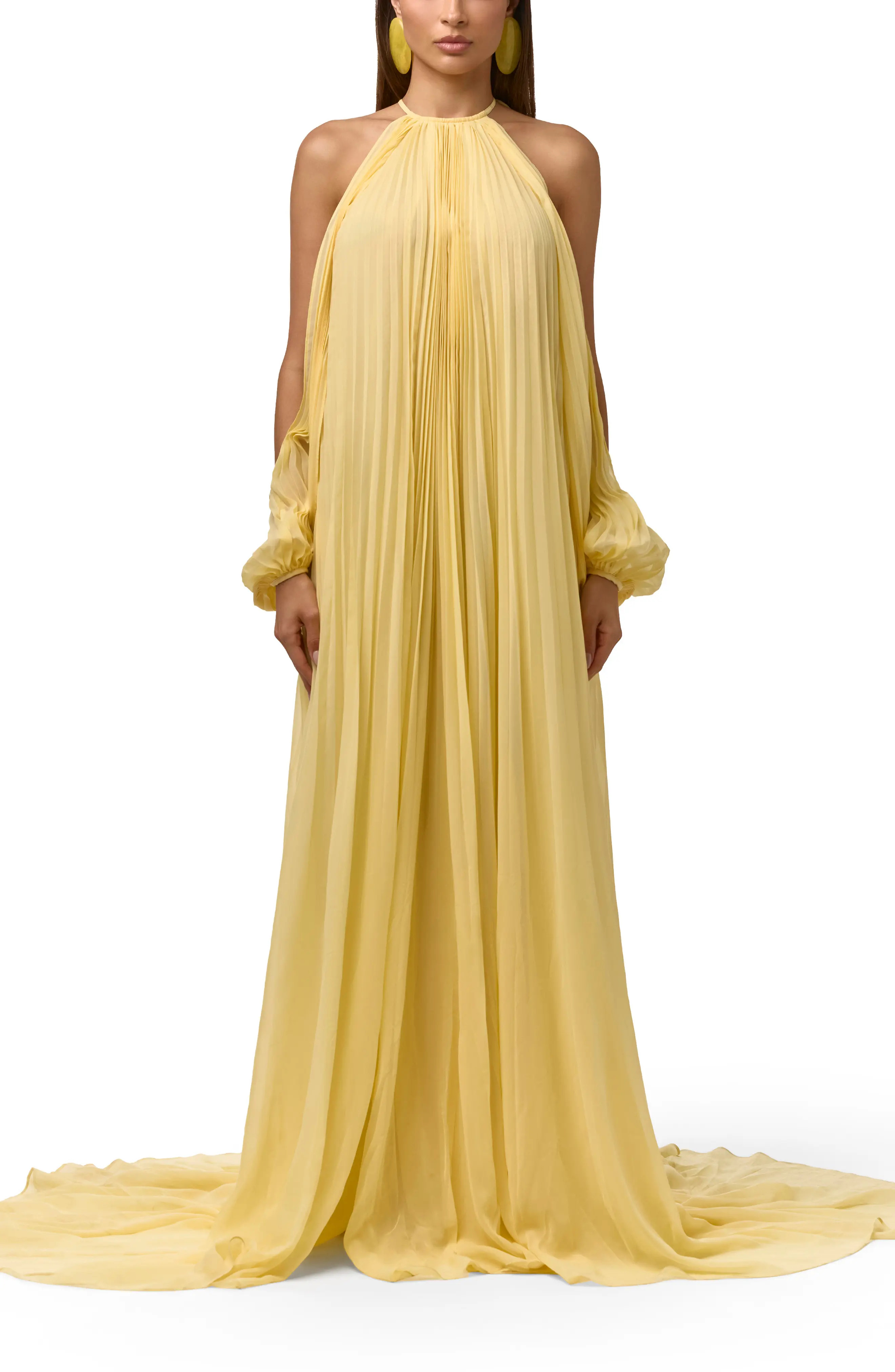 Naked Wardrobe Pleated Chiffon Halter Maxi Dress (Women) | Nordstrom | Nordstrom