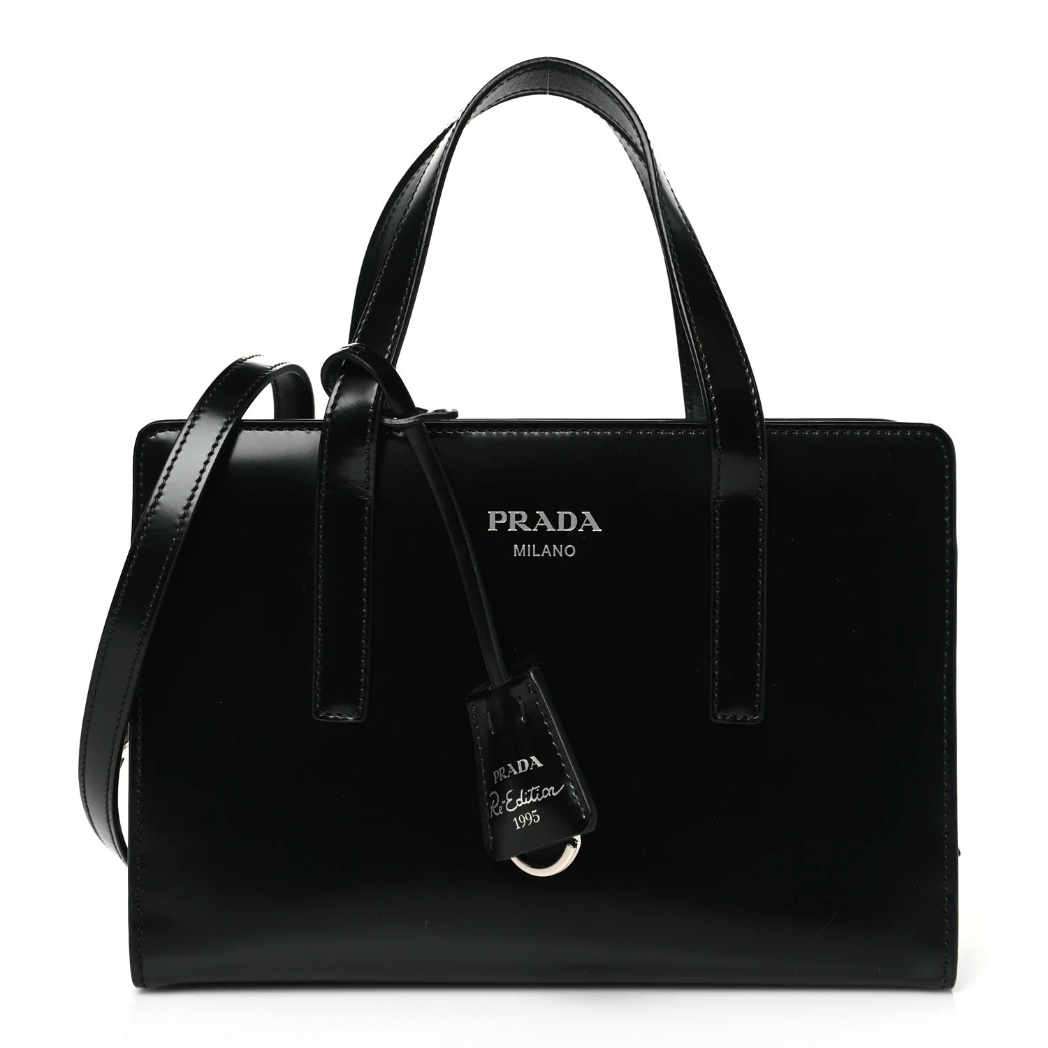 Prada: All/Bags/Crossbody/PRADA Spazzolato Mini Re-Edition 1995 Double Handle Handbag Black | FASHIONPHILE (US)