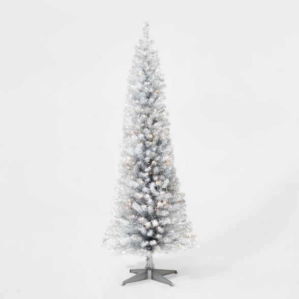 6ft Pre-lit Silver Tinsel Alberta Spruce Artificial Christmas Tree Clear Lights - Wondershop™ | Target