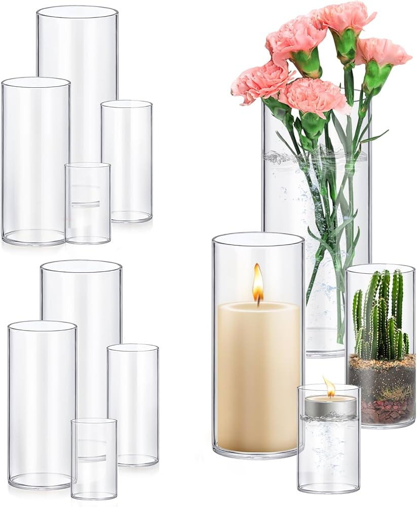 8 Pack Glass Cylinder Vases 4,6,8,10 Inch Tall Clear Flower Vase Hurricane Floating Candle Holder... | Amazon (US)