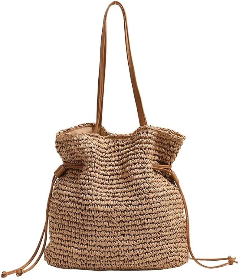 Women's Straw Woven Beach Tote Bags Boho Crochet Summer Trendy Shoulder Bags Large Bucket Handmad... | Amazon (US)