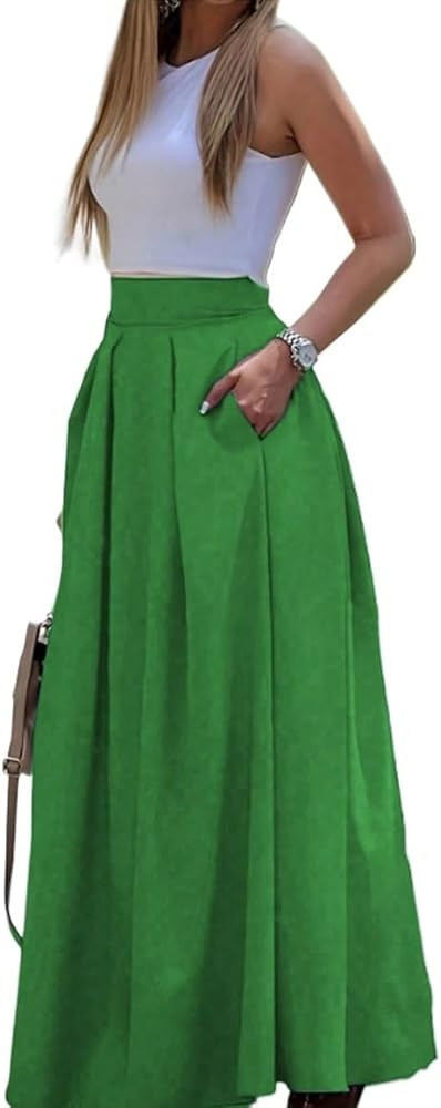 Women's Maxi Skirt Summer Midi Casual Solid Color Long Skirt | Amazon (US)