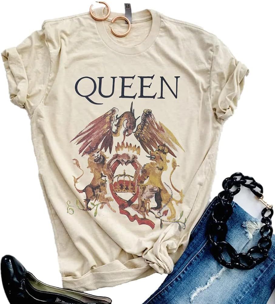 Women Vintage Rock Band T Shirt Fashion Music Graphic Tees Short Sleeve Casual Tops | Amazon (US)