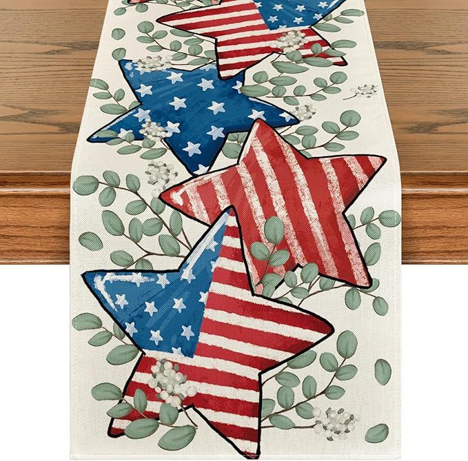 Artoid Mode American Flag Stars Eucalyptus Veterans Day Table Runner, Memorial Day Kitchen Dining... | Amazon (US)