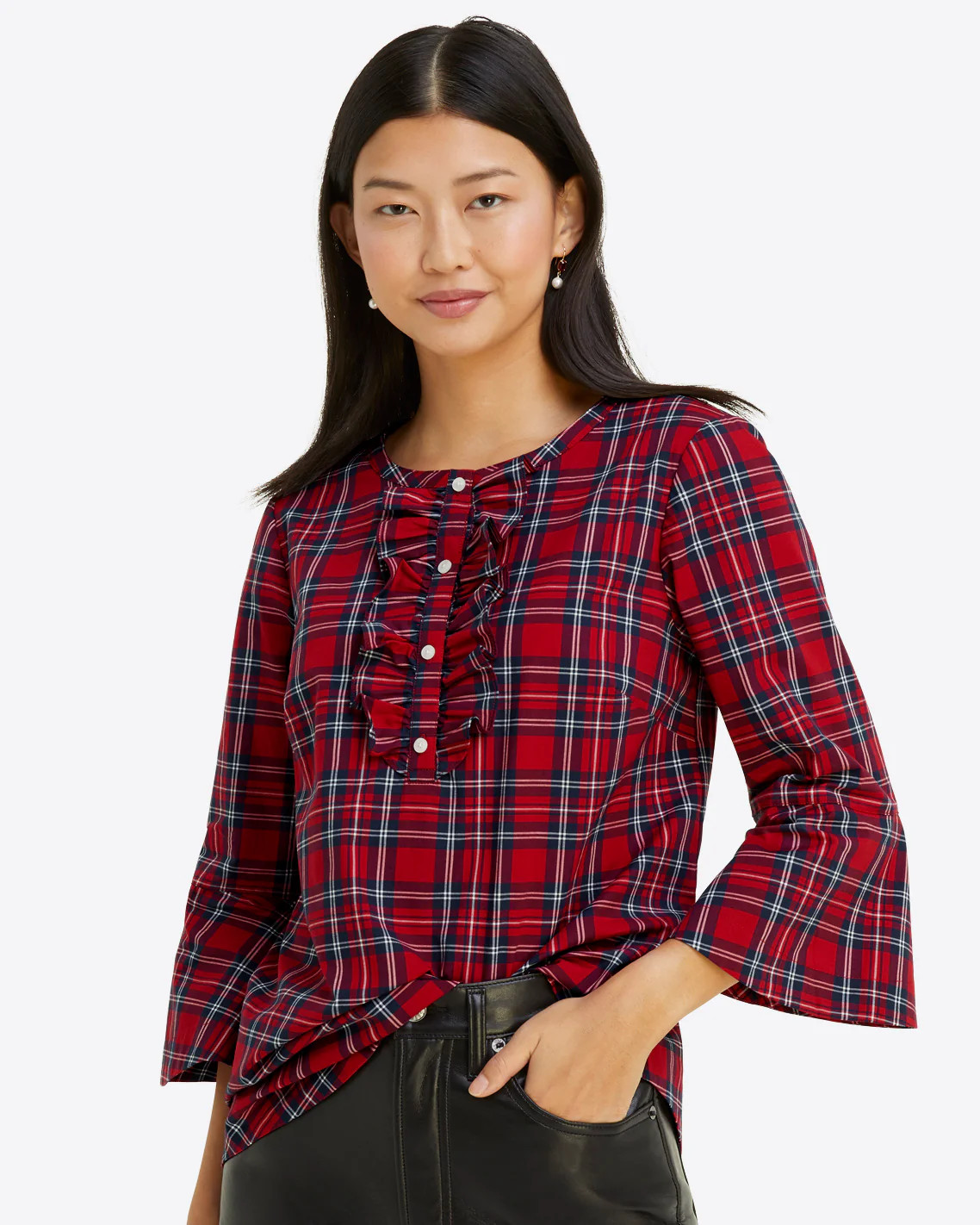 Ruffle Placket Tunic in Angie Plaid | Draper James (US)