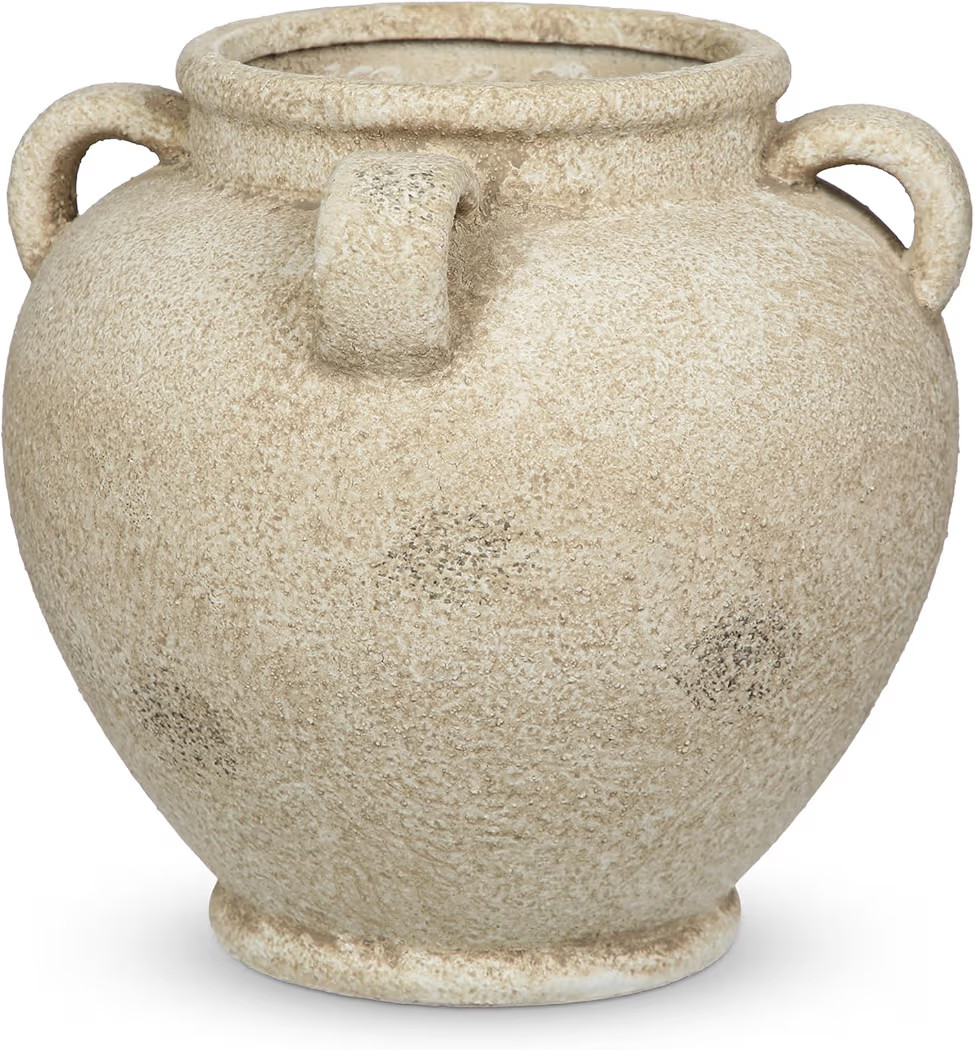 Rustic Ceramic Vase with Handles – Antique-Style Beige Farmhouse Pottery Decorative Urn for Tab... | Amazon (US)