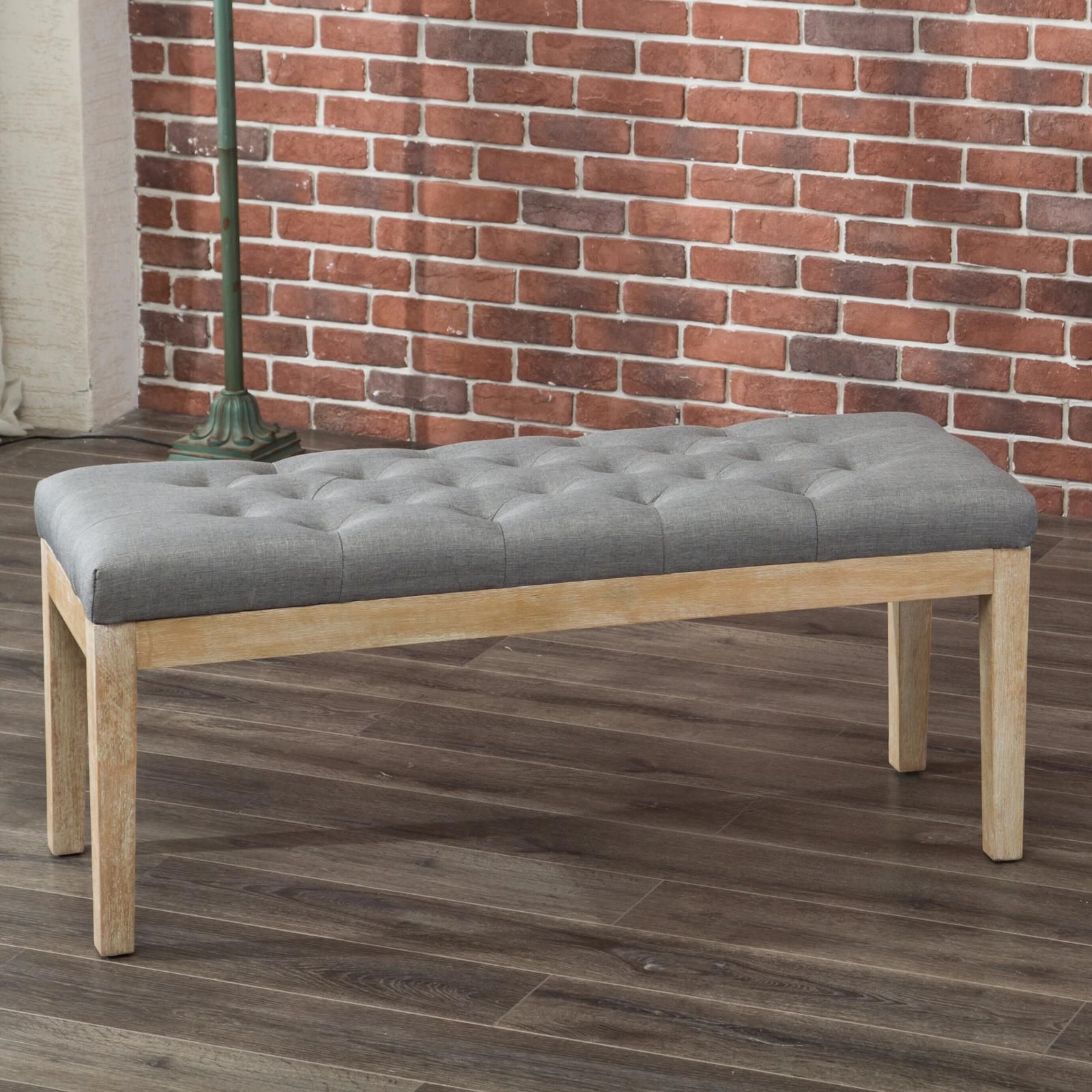 Roundhill Furniture Mod Urban Button Tufted Upholstered Dining Bench Gray | Hayneedle