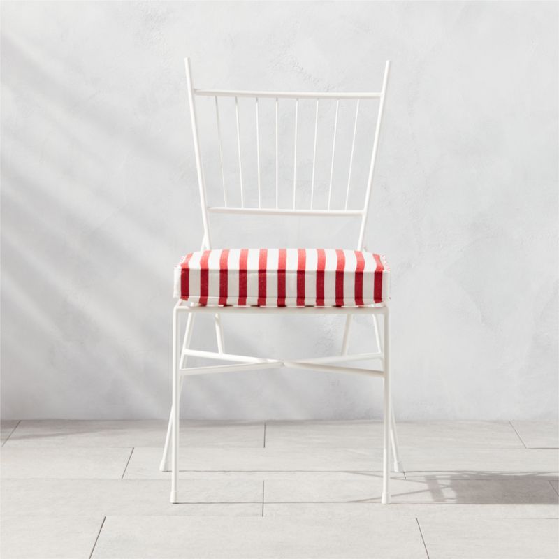 Pavilion Ivory Armless Outdoor Patio Dining Chair with Striped Sunbrella Cushion Model 6350 | CB2 | CB2