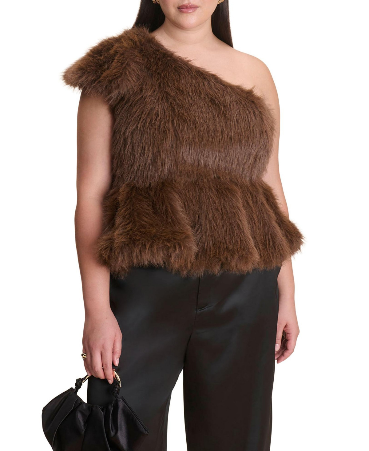 Eloquii Women's Plus Size Faux Fur Peplum Top - Brown | Macy's