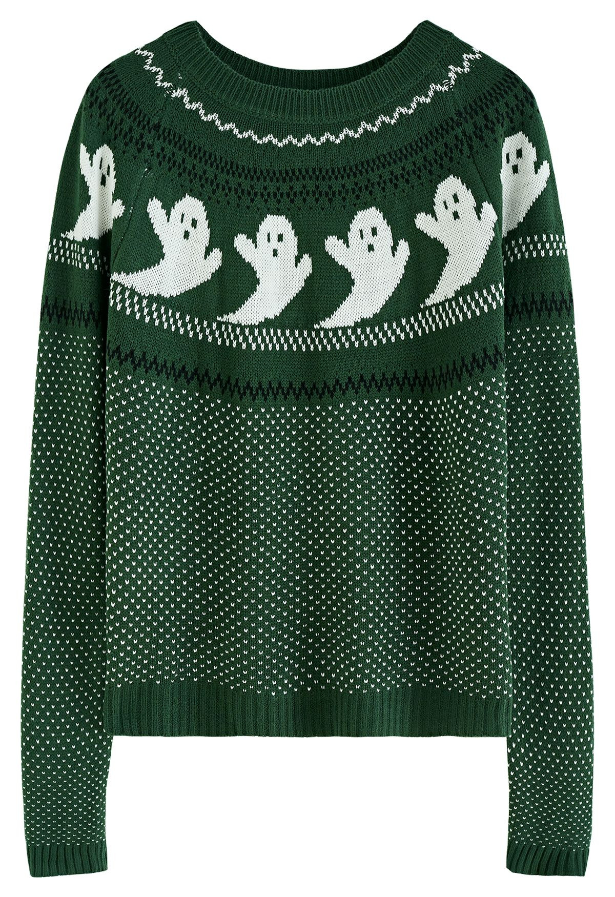 Cute Ghost Long Sleeves Knit Sweater in Army Green | Chicwish