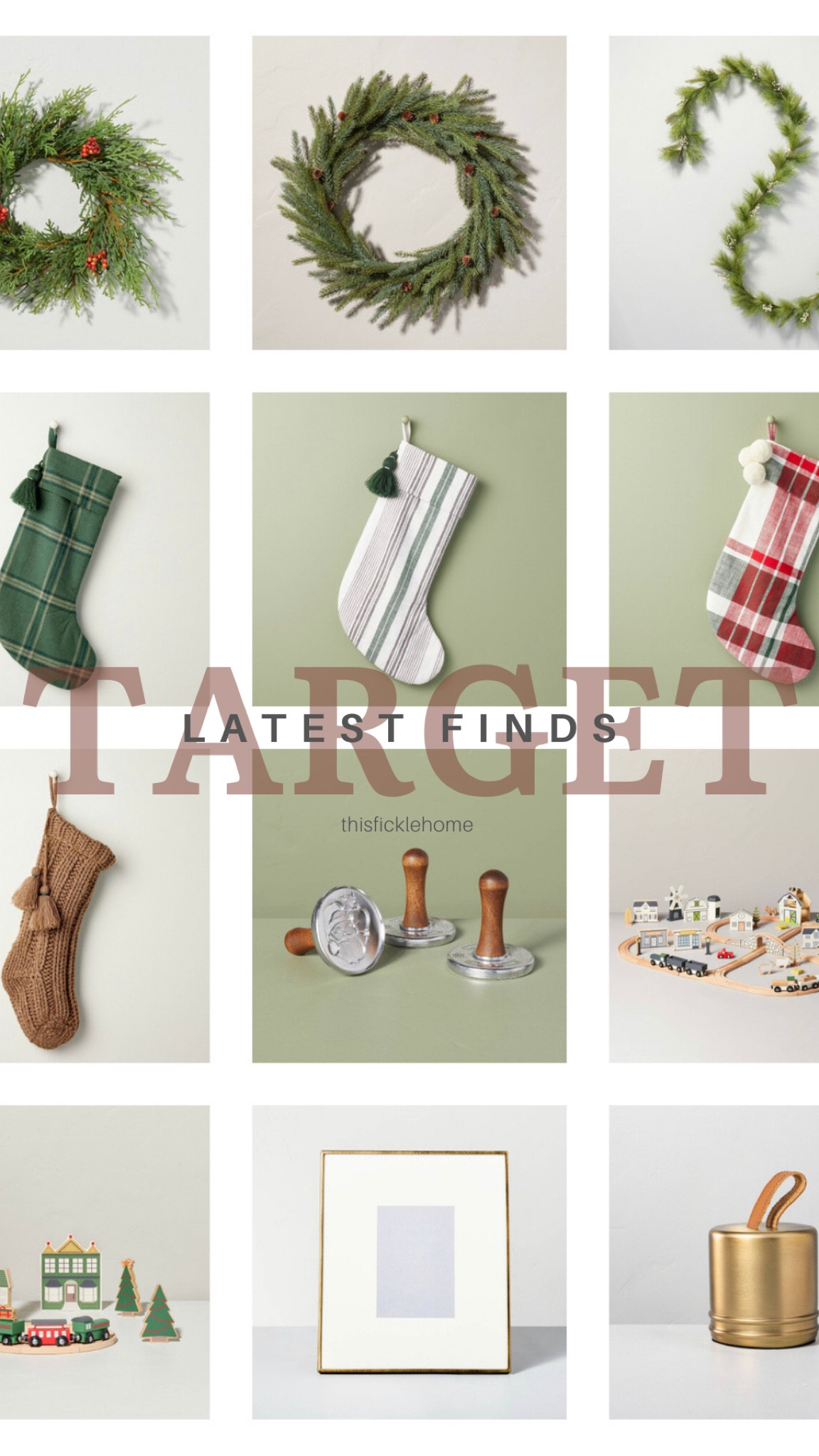 Target holiday finds, plaid stockings, holiday wreath, pine garland, chunky knit stockings, Christmas cookie stamps, wooden train set.

#LTKHoliday #LTKhome