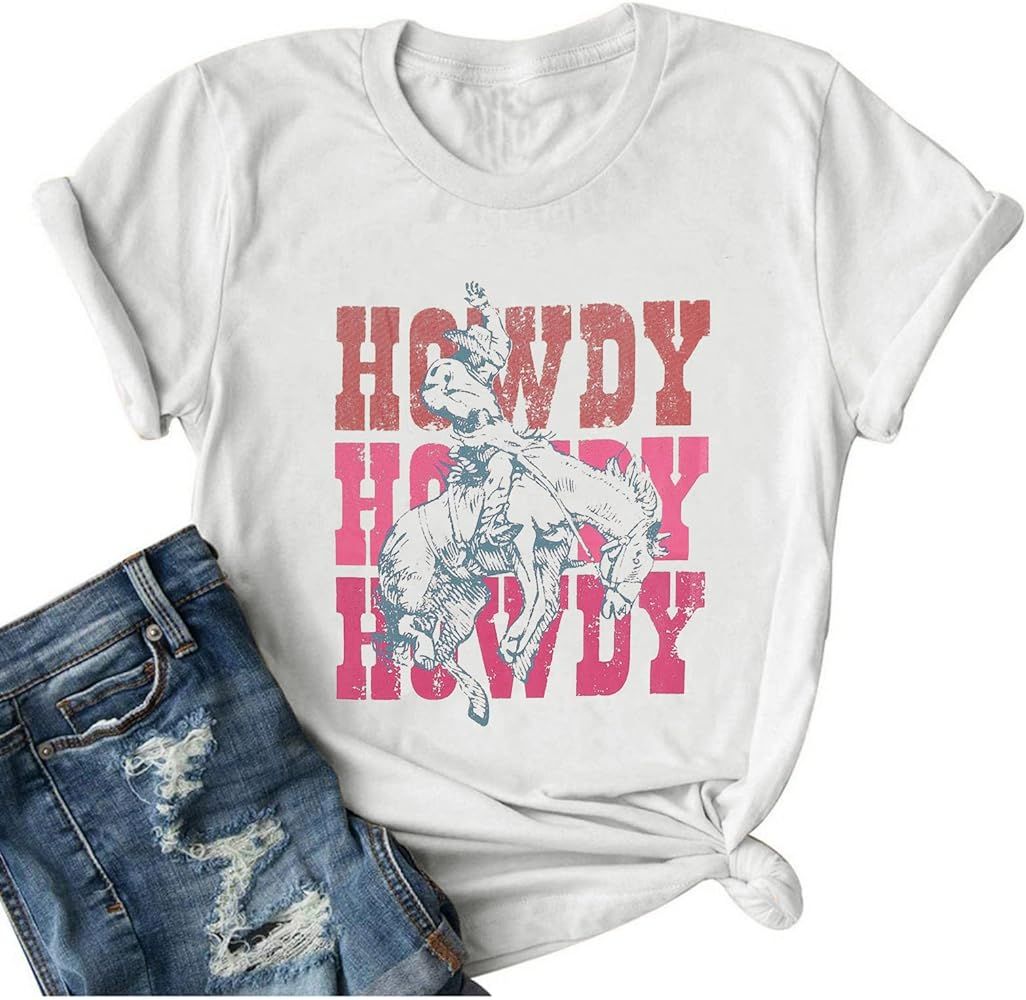 Howdy T Shirt Western Shirts for Women Vintage Cowgirl Graphic Shirt Rodeo Tees Retro Short Sleev... | Amazon (US)