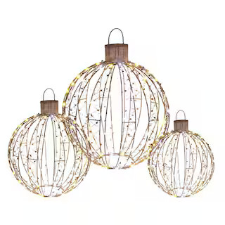 Starfree 25 in. 3-Piece Outdoor Christmas Decoration Ornaments Set Pre-Lit Balls with White LED L... | The Home Depot