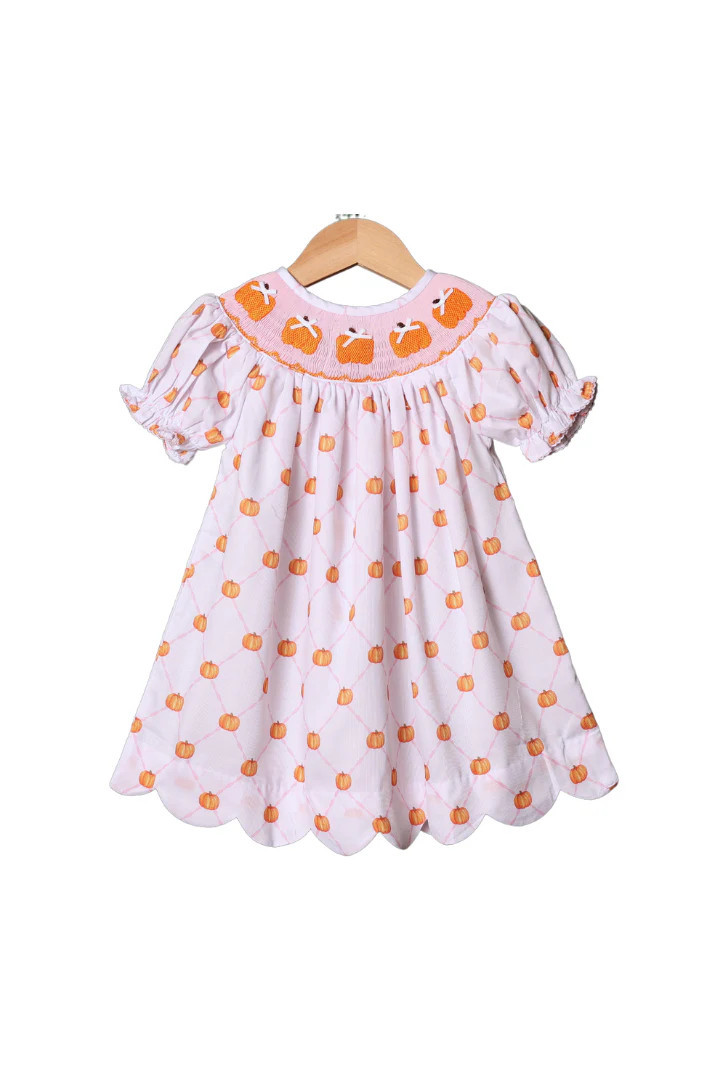 Smocked Pink Trellis Pumpkin Dress | The Smocked Flamingo
