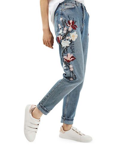 TOPSHOP MOTO Floral Embroidered Mom Jeans 30-Inch Leg | The Bay (CA)