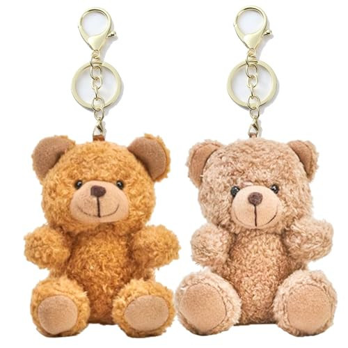 vaxvvik 8'' Bear Keychain, Soft Plush Pendant with Key Ring, 2 Pcs Animal Bag Charms for Backpack, Gift for Women Teen Purse Handbag, Brown and Gray | Amazon (US)