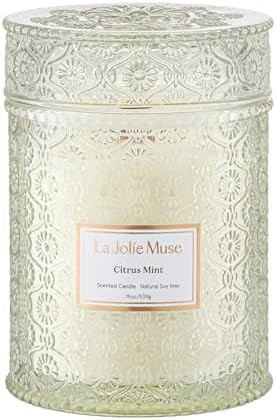 LA JOLIE MUSE Citrus Mint Candle - Bergamot, Yuzu, Mint | 19 oz Large Wooden Wick Candle | Natura... | Amazon (US)