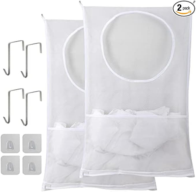 2 Pack Hanging Laundry Hamper Bag with Adjustable Stainless Steel Door Hooks, Best Choice for Hol... | Amazon (US)