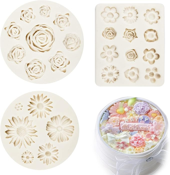 3 Pcs Flower Molds Flower Silicone Mold Flowers Fondant Mold Set Cake Baking Mold Sugarcraft Cand... | Amazon (US)