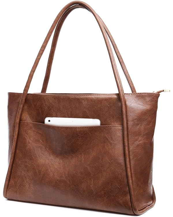 Large Tote Bag for Women Work with Zipper 16L Vegan Leather Ladies Travel Purses and Handbags | Amazon (US)