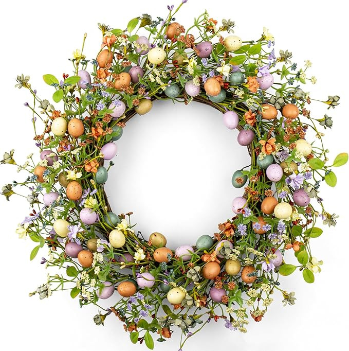 VioletEverGarden 20 Inch Easter Wreaths for Front Door Colorful Easter Wreath Artificial Egg Wrea... | Amazon (US)