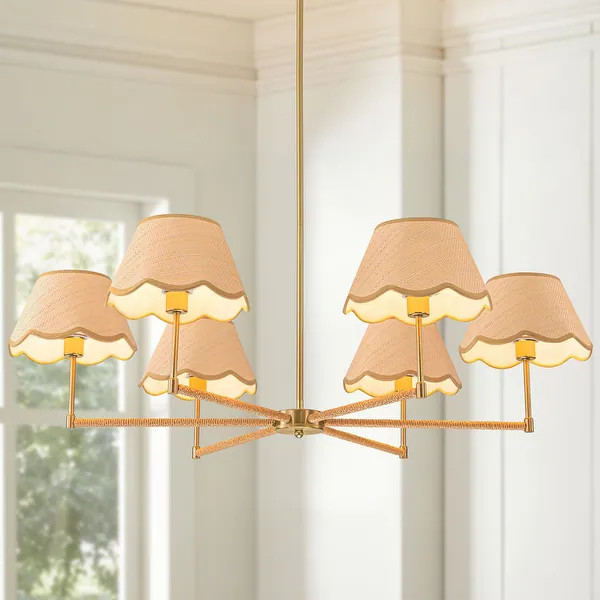 Starsky 6-Light Large Handmade Natural Rattan Boho Wagon Wheel Chandelier | Bed Bath & Beyond