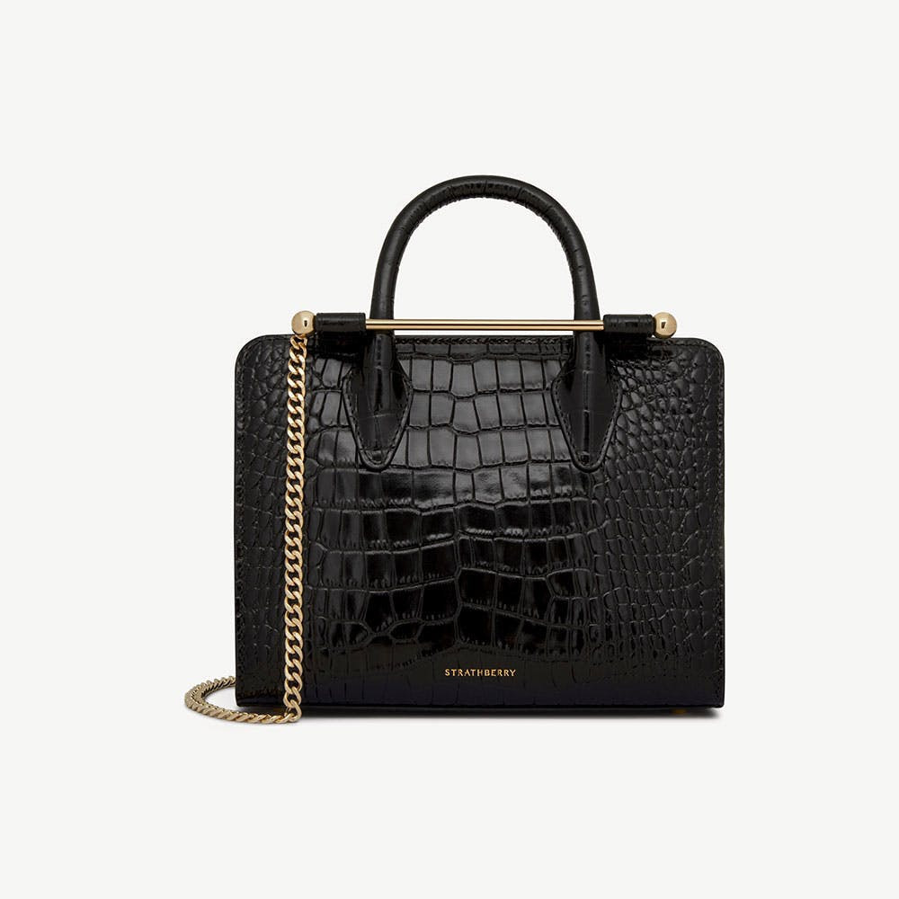 Mini Tote - Croc-Embossed Leather Black | Strathberry