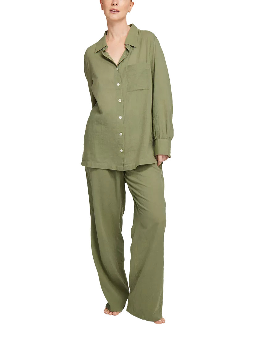 Nudea Organic Cotton Pyjama Shirt, Olive Green | John Lewis (UK)
