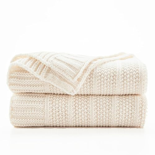 Douceur Cream Throw Blanket for Couch, Soft Cozy Lightweight Stripe Pattern Knitted Throw Blanket for Sofa, Living Room, 50"X60" | Amazon (US)