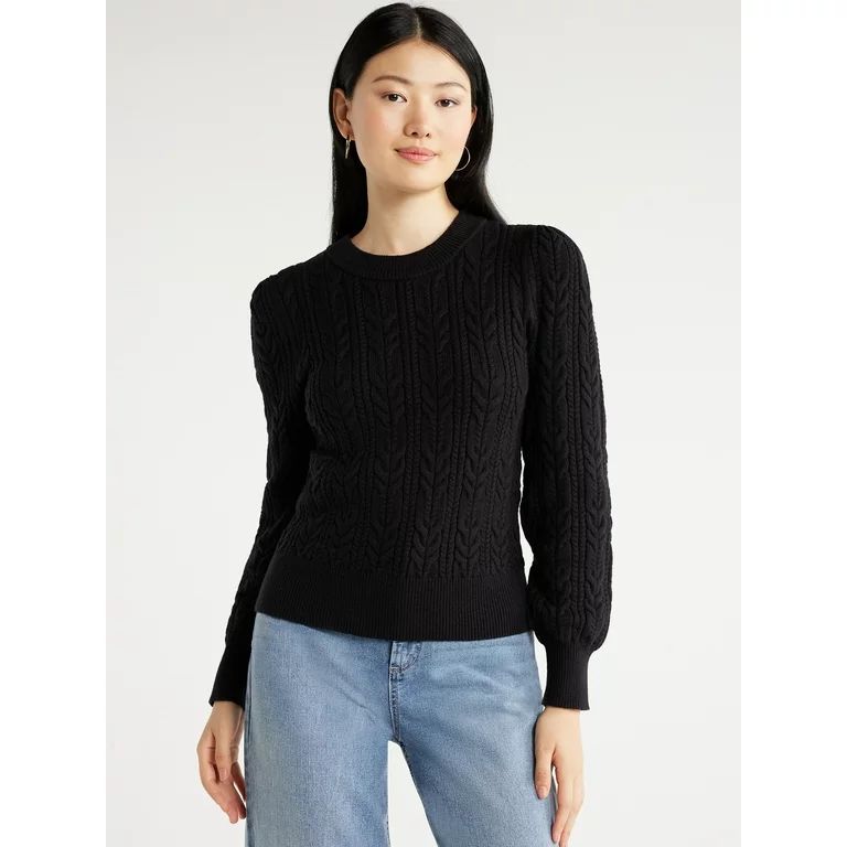 Scoop Women’s Cable Knit Crewneck Sweater, Sizes XS-XXL | Walmart (US)