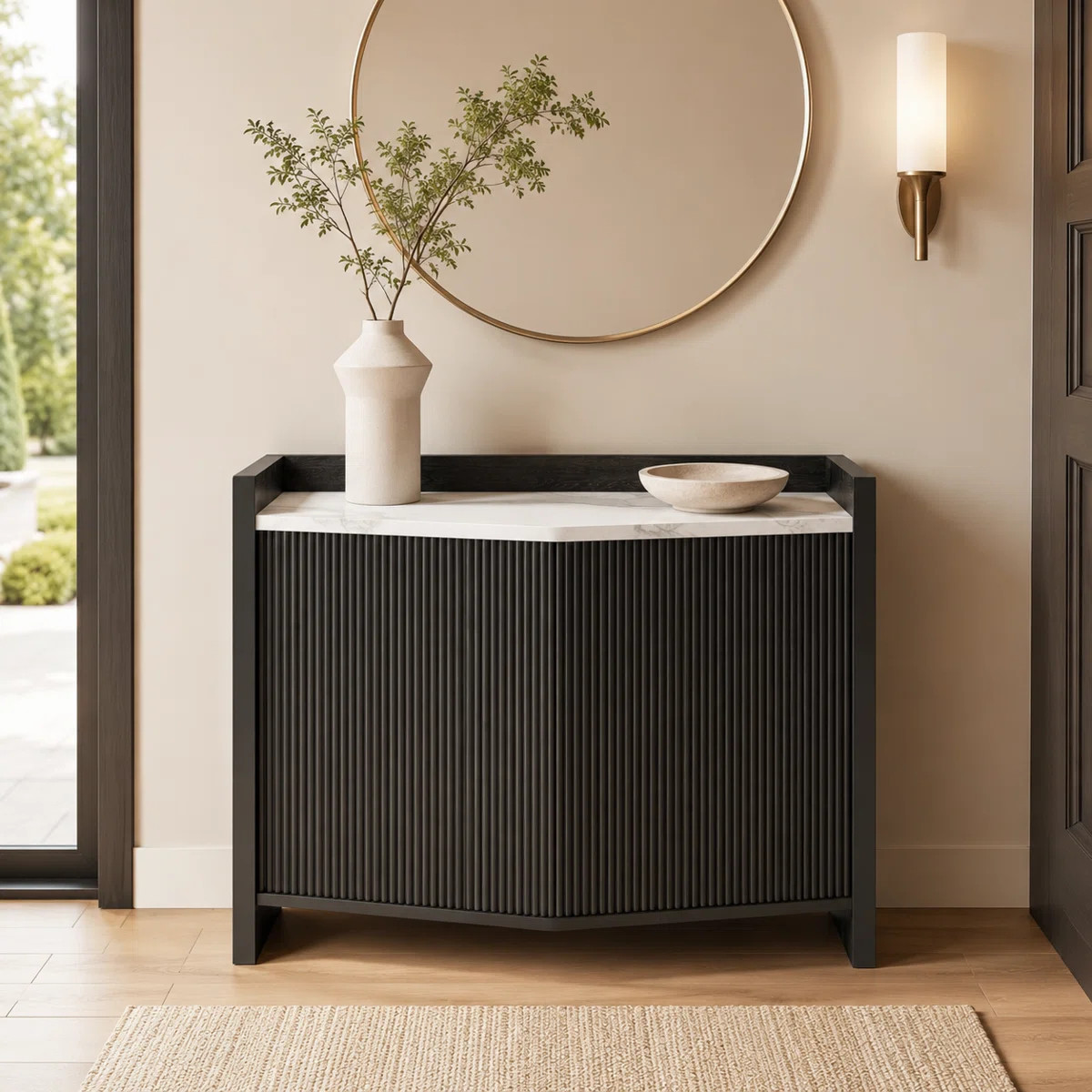 35'' W Modern Fluted Sideboard Buffet Cabinet with Storage, Black Accent Credenza Cabinet with Fa... | Wayfair North America