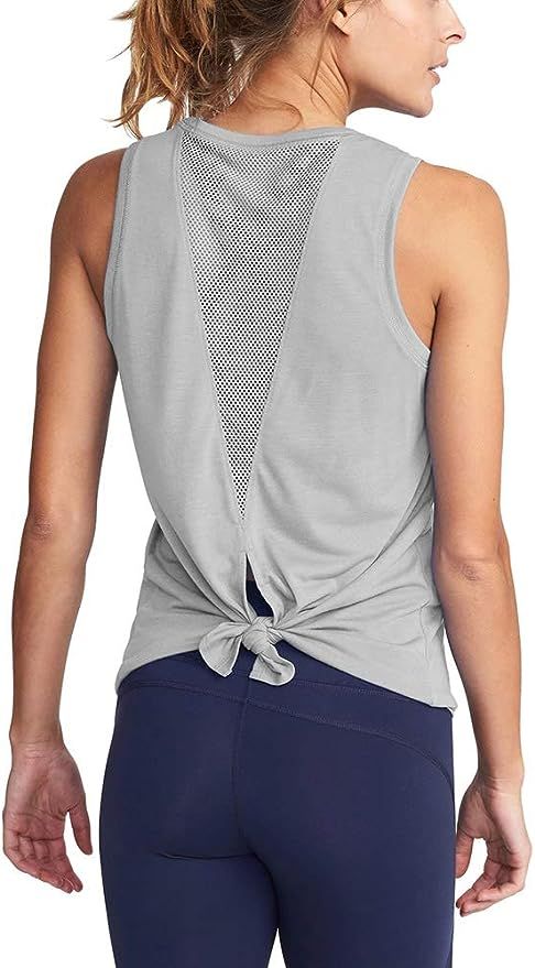 Mippo Womens Cute Workout Clothes Mesh Yoga Tops Exercise Gym Shirts Running Tank Tops | Amazon (US)