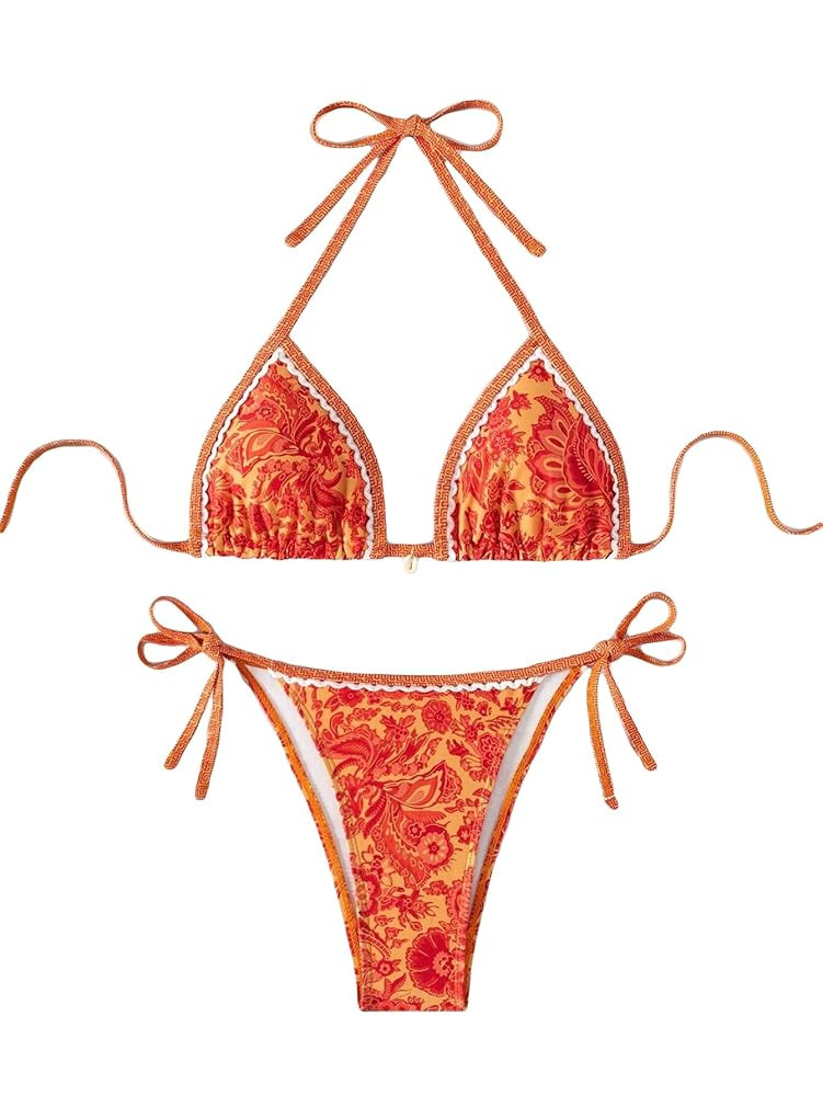 Women's Floral Printed Bathing Suit Halter Paisley Summer Swimsuit Bikinis Set | Amazon (US)
