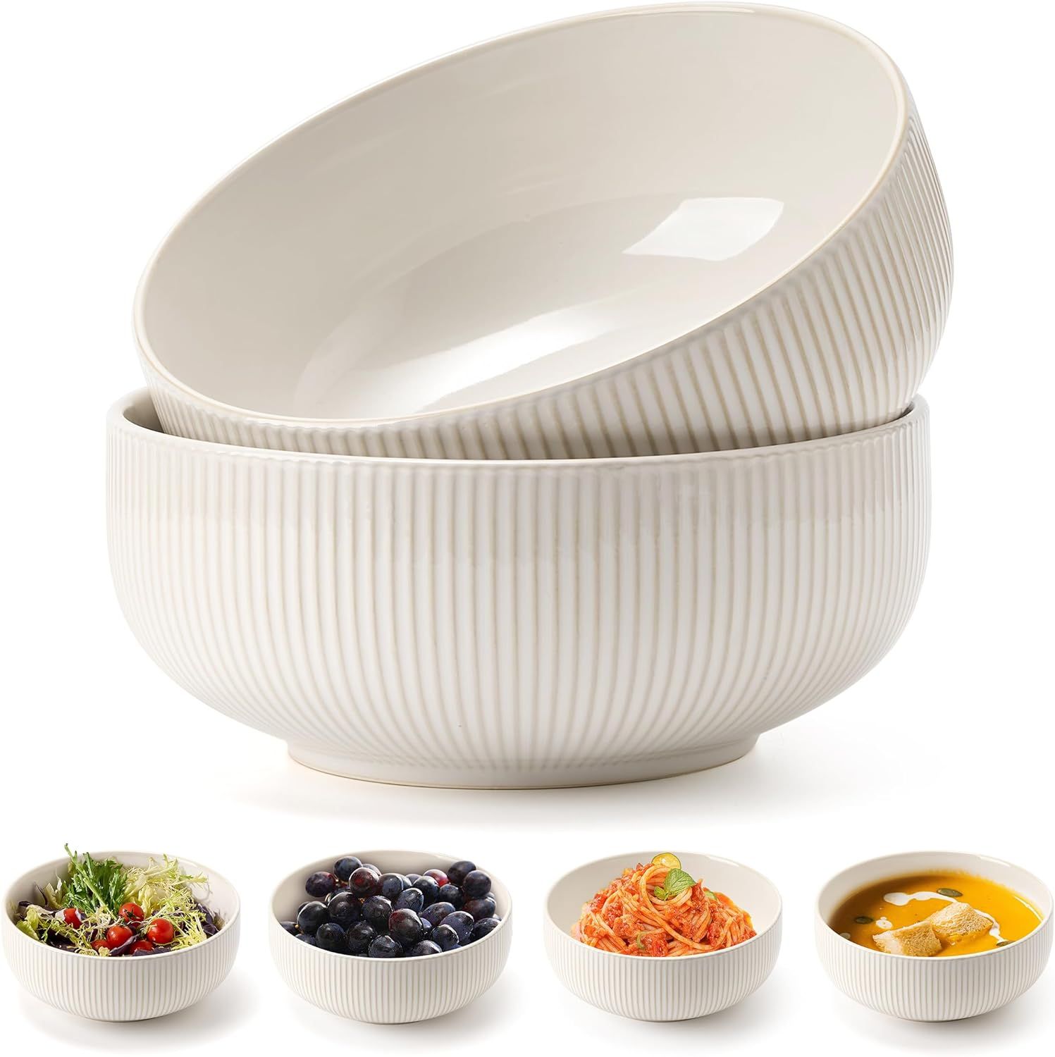 Jemirry Ceramic Serving Bowls For Entertaining, 8.5in Large Salad Bowl Soup Bowl Set of 2, 2.27 Q... | Amazon (US)