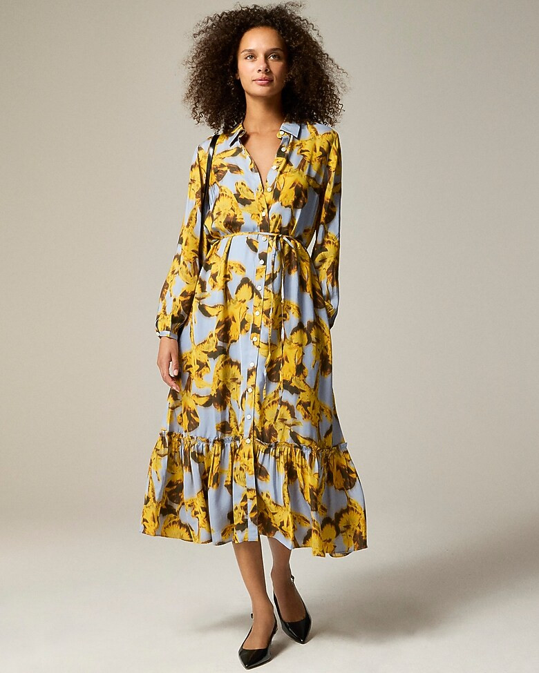 Long Amelia shirtdress in floral drapey viscose twill | J. Crew US