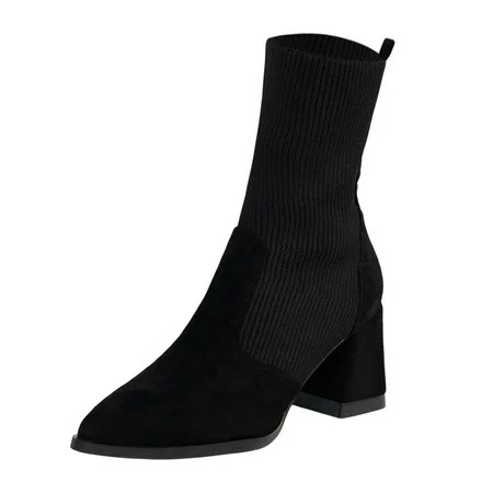 gdxvjhbj Ankle Boots for Women Women s Suede Knit Ankle Boots (Black 9) | Walmart (US)