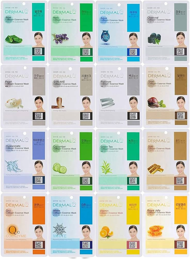 DERMAL 16 Combo Pack A Collagen Essence Korean Face Mask - Hydrating & Soothing Facial Mask with ... | Amazon (US)