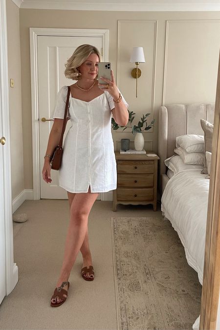 Little white dress - white linen mini dress from Abercrombie, such a gorgeous elegant piece for summer! I’m wearing a size S. (this is short length, I’m 5’4) 