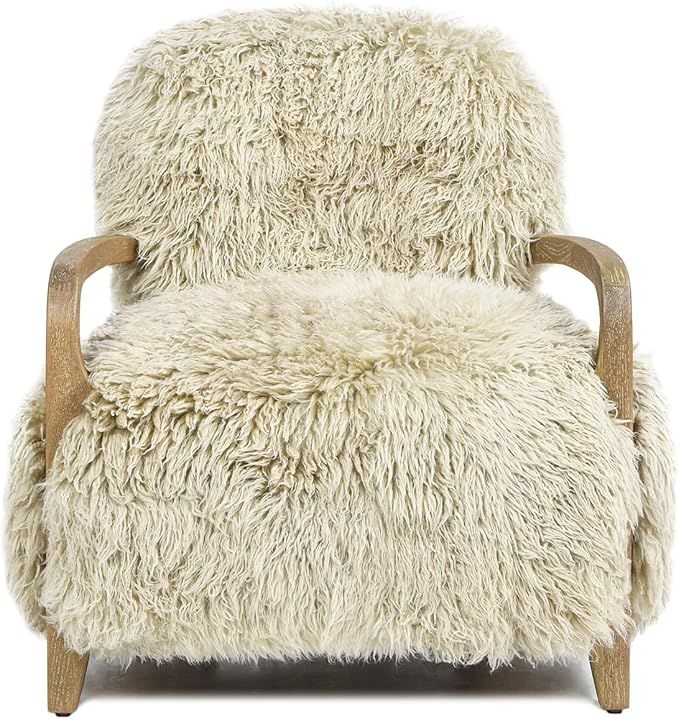 Jennifer Taylor Home Enchante 28.5" Mongolian Sheepskin Large Living Room Accent Arm Chair, Taupe... | Amazon (US)