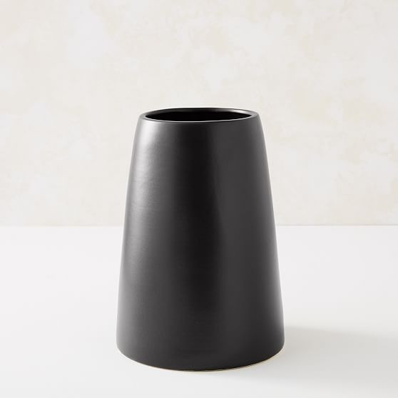 Pure Black Ceramic Vase, Squat | West Elm (US)
