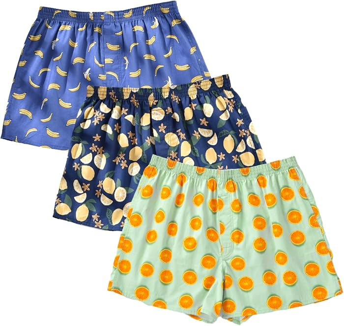 Mens Boxer Shorts for Men 100 Cotton Funny Sleep Short Inseam Woven Pattern Plaid Pajamas Multipa... | Amazon (US)