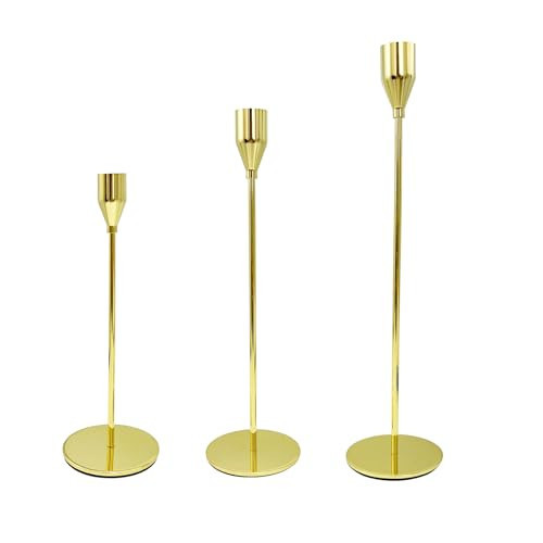 Candlestick Holders, Set of 3 Taper Silver Candle Holder Decor for Date, Festival, Wedding, Party, Dinning or Anniversary, Fit 3/4" Thick Pillar Candles & Led Candles | Amazon (US)