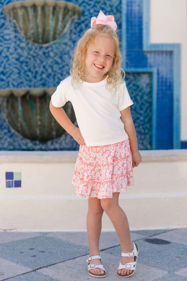 Kid's Through The Garden Pink And Ivory Floral Mini Skort Tori X Pink Lily | Pink Lily