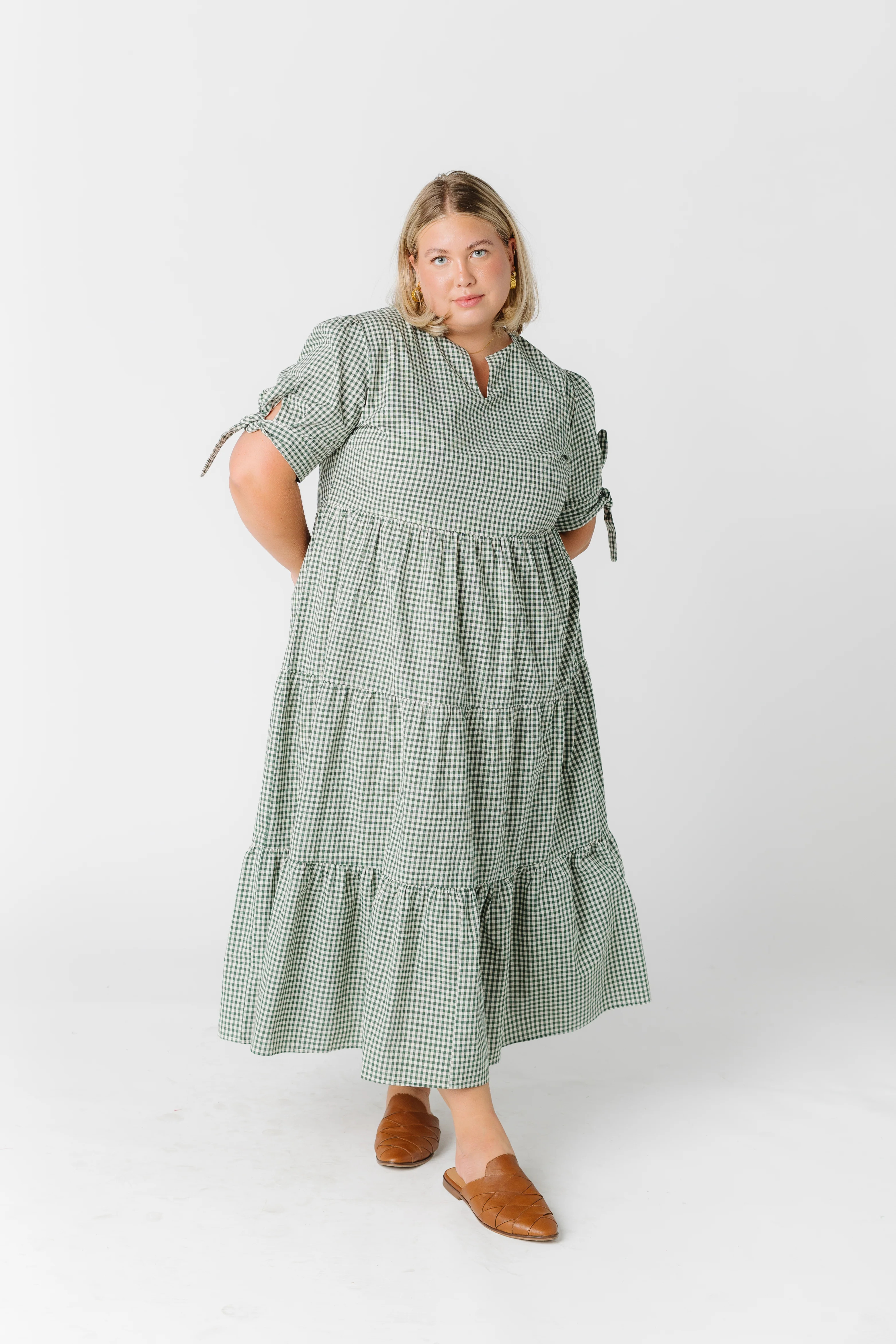 Brass & Roe Claire Tie Sleeve Gingham Dress | Called To Surf