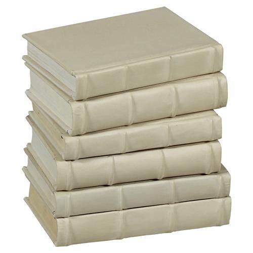 Wan Modern Classic Antique White Leather Designer Book - Set of 6 | Kathy Kuo Home